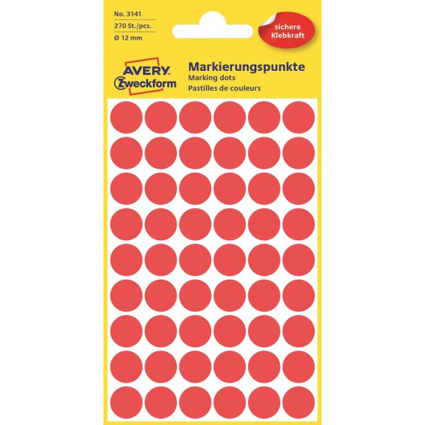 Färgkodningsprickar Avery 3141 12 mm 270 st Röd