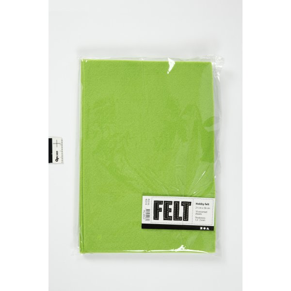 Hobbyfilt, A4 21x30 cm, 10 ark, lys grøn