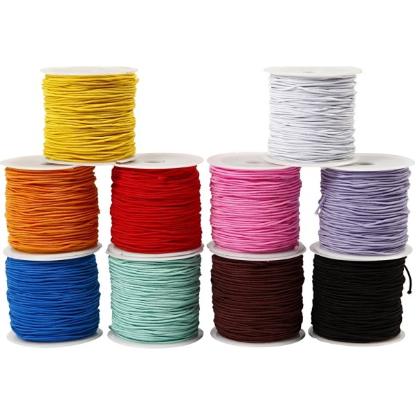 Elastiskt snöre 1 mm x 25 m 10 st Blandade färger