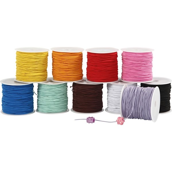 Elastiskt snöre 1 mm x 25 m 10 st Blandade färger