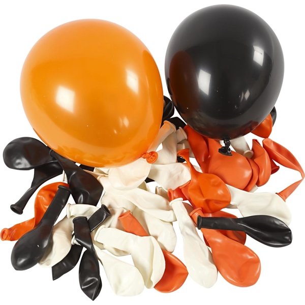 Halloween Balloner, hvid/orange/sort, 100 stk