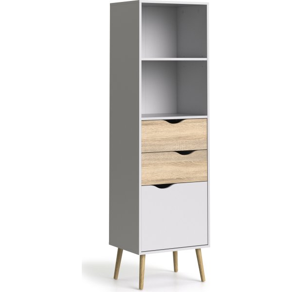 BudgetLine Reol m. 2 skuffer og låge, hvid/eg