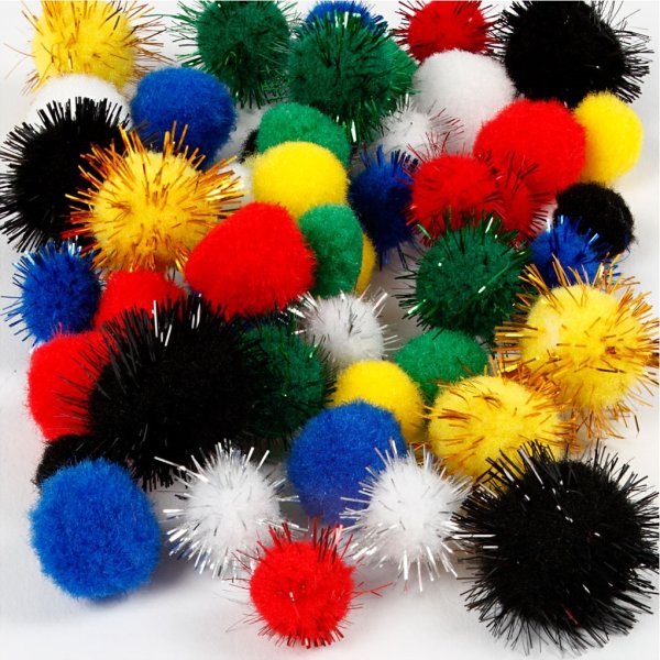 Pompoms 15+20 mm 48 st Blandade färger