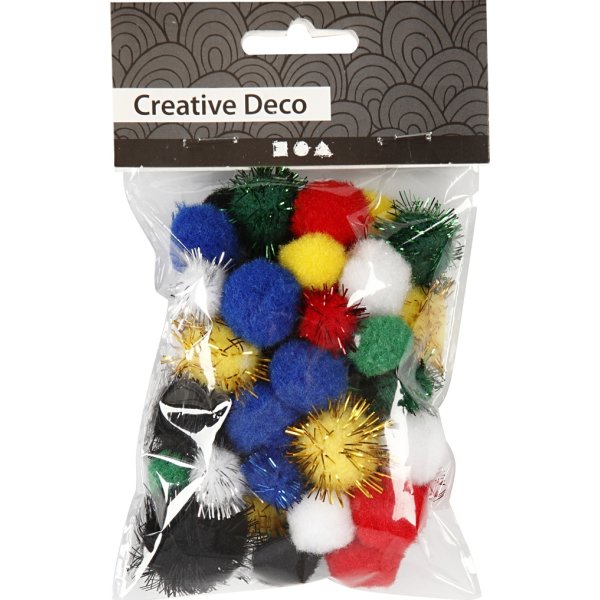 Pompoms 15+20 mm 48 st Blandade färger