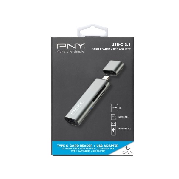 PNY USB-C Kortlæser – USB Adapter, grå