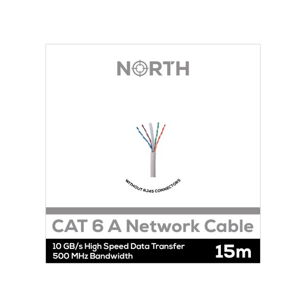 NORTH UTP Cat6A netværkskabel uden stik, 15m, hvid