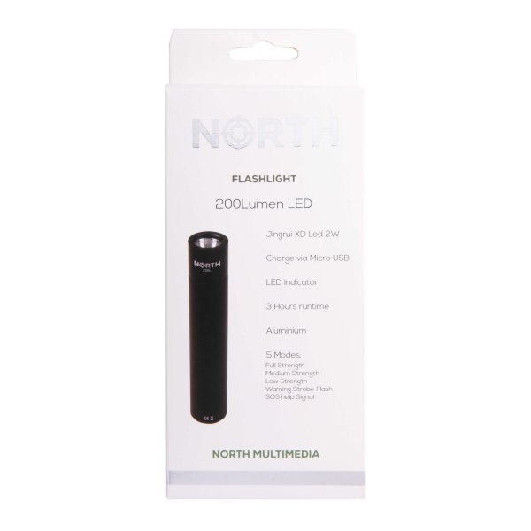 Ficklampa NORTH Aluminium 200 Lumen Svart