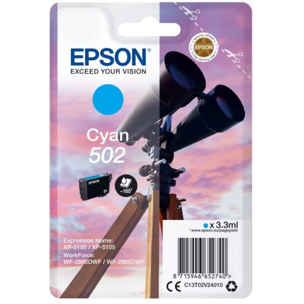 Epson T502 blækpatron, cyan