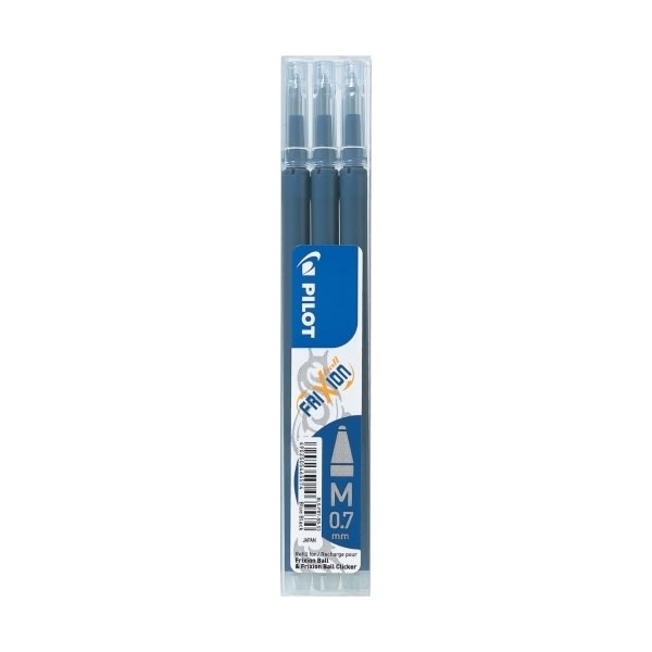 Pilot FriXion Clicker 0,7 Refill, blåsort, 3 stk.
