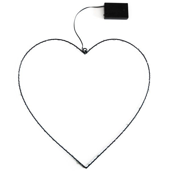 Hjärta med LED, Ø40 cm, svart / varmvitt