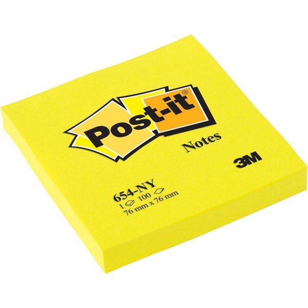 Post-it memoblok 76 x 76mm, neongul