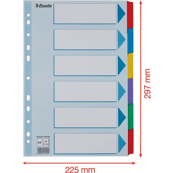 Esselte Mylar faneblade A4, 6 faner