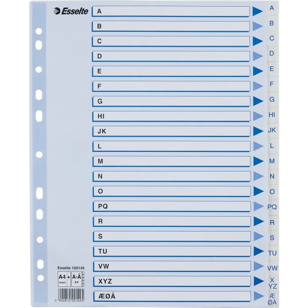 Esselte Maxi register A4, A-Å, PP, hvid