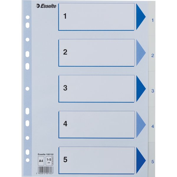 Esselte register A4, 1-5, PP, hvid