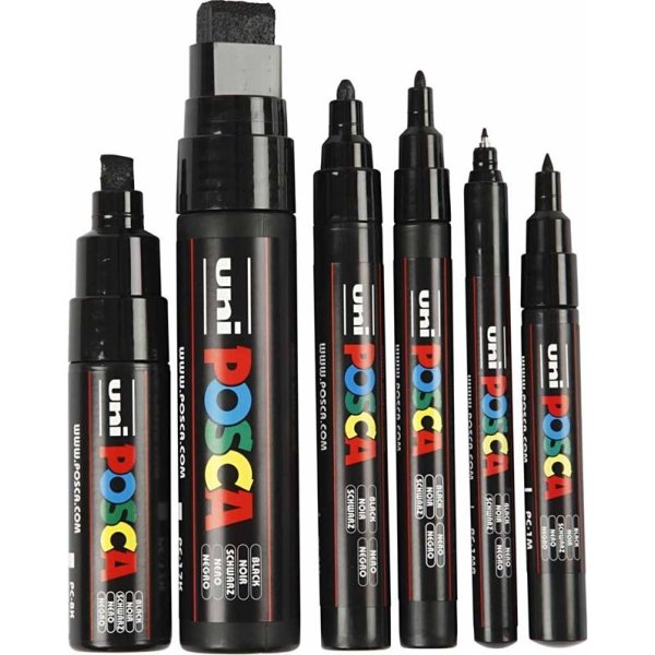 Posca Marker Set | 6 linjebredder | Svart