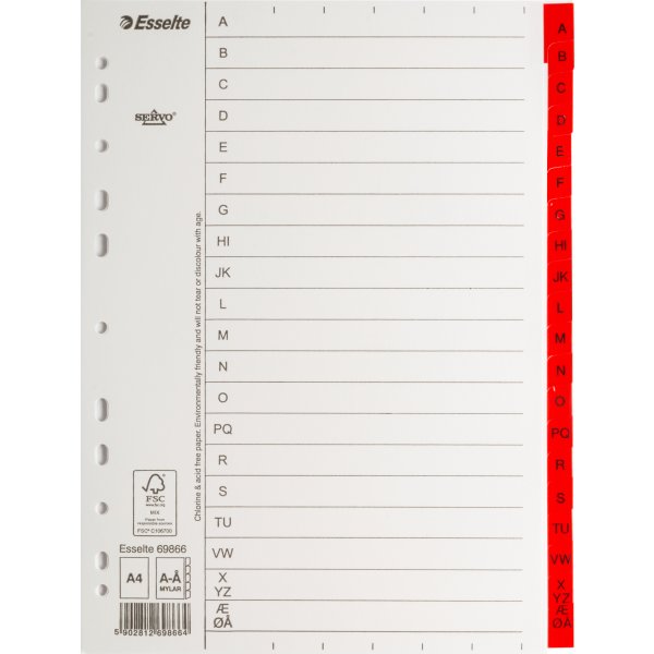 Register Esselte Mylar A4 A-Å