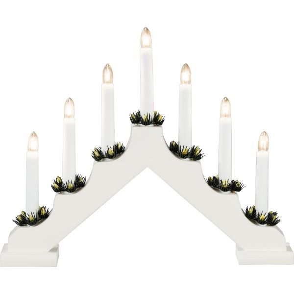 Trappsteg i Trä med 7 ljus och pynt, vit