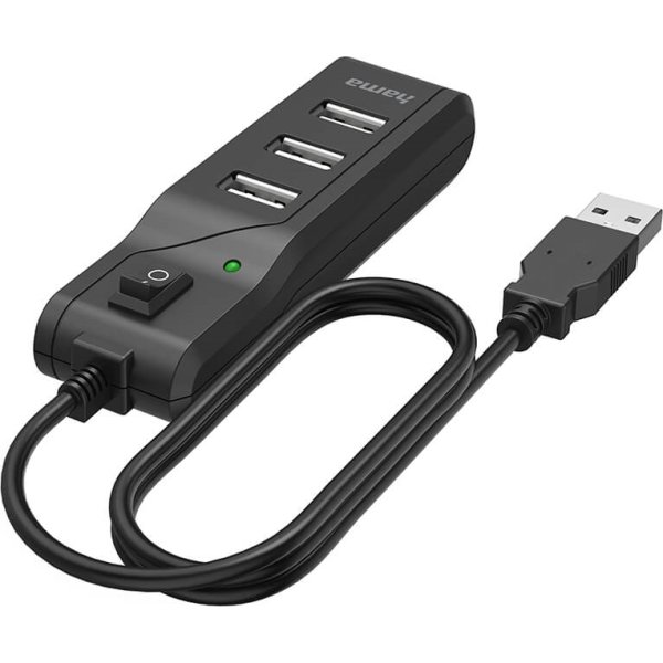 HAMA Hub USB-A 2.0 Switch 4x portar, svart