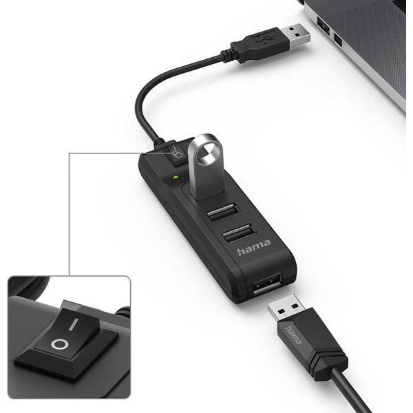 HAMA Hub USB-A 2.0 Switch 4x portar, svart