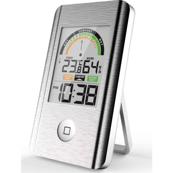 Termometer, hygrometer och klocka