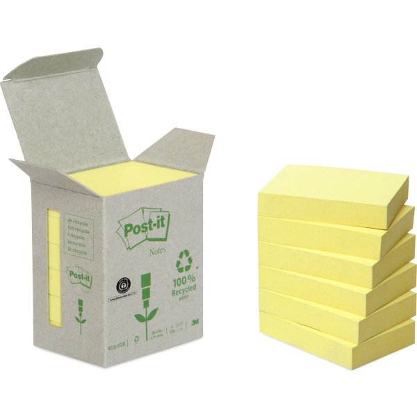 Post-it Green Notes 51x38 mm, återvunna, gul
