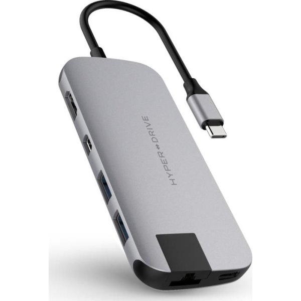 Hyper Slim 8-i-1 USB-C Hub | Grå