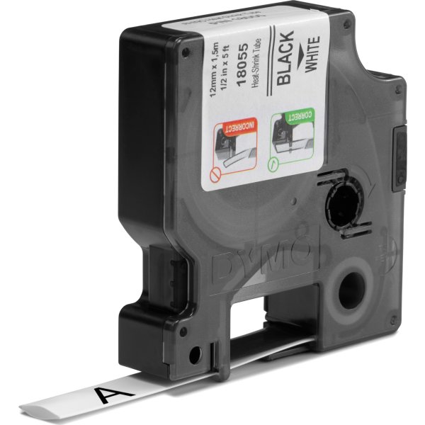 Dymo Rhinopro, 12 mm, krympslangtejp, vit