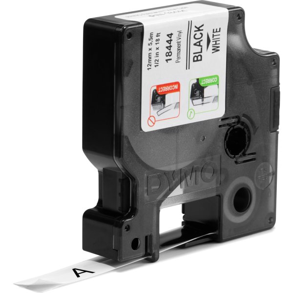 Dymo Rhino Vinyltape 12mm, svart på vit