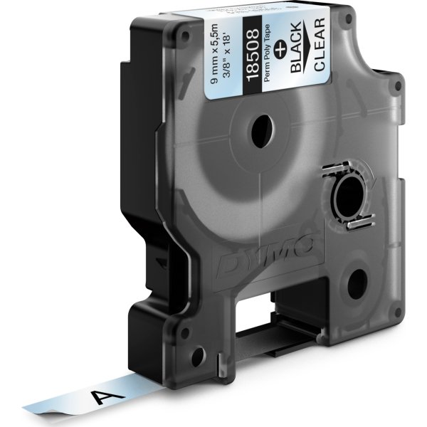 Dymo RHINO Permanent Polyester 9mm, svart på klar