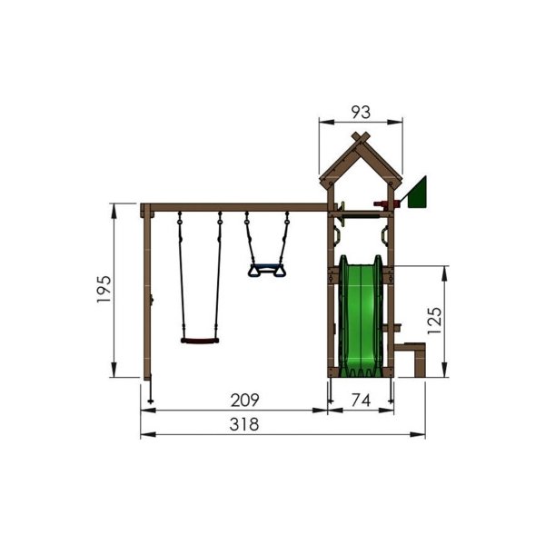 Jungle Gym Totem lektorn, gungor+röd rutschkana