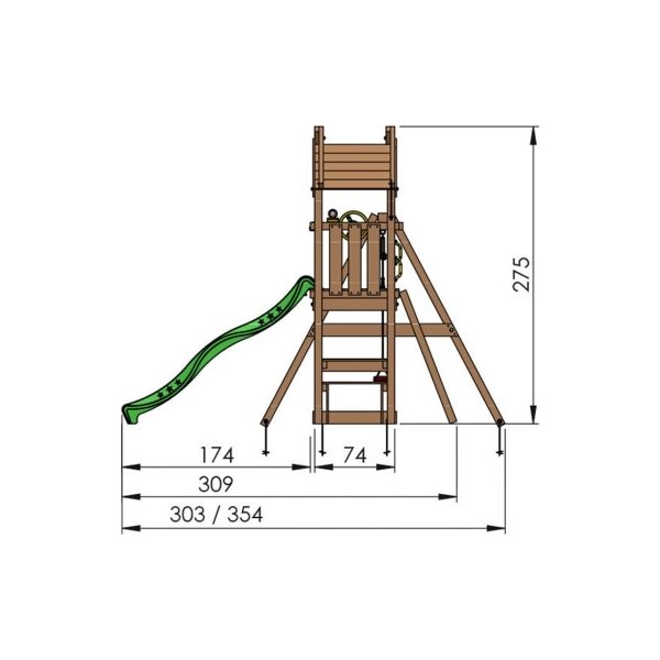 Jungle Gym Totem lektorn, gungor+röd rutschkana