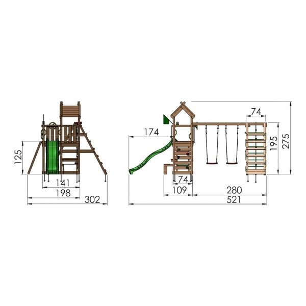 Jungle Gym Teepee lektorn, klättring + grön rutsch