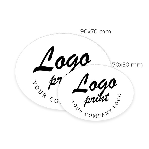 Logotypskylt | Oval | 7x5 cm | Eget tryck | 2 st.