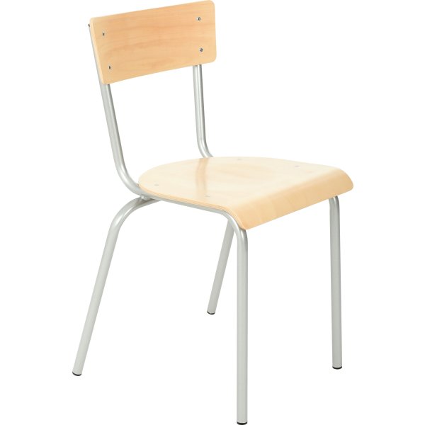 Matsalsstol i bok, 22 mm, aluminiumfärgad stomme
