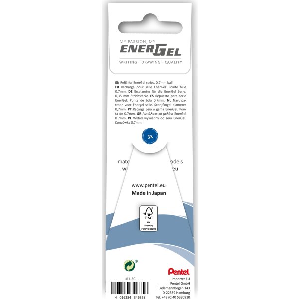 Pentel Energel Refill | 0,7 | Blå | 3 st.