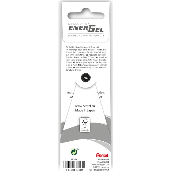 Pentel Energel Refill | 0,7 | Svart | 3 st.