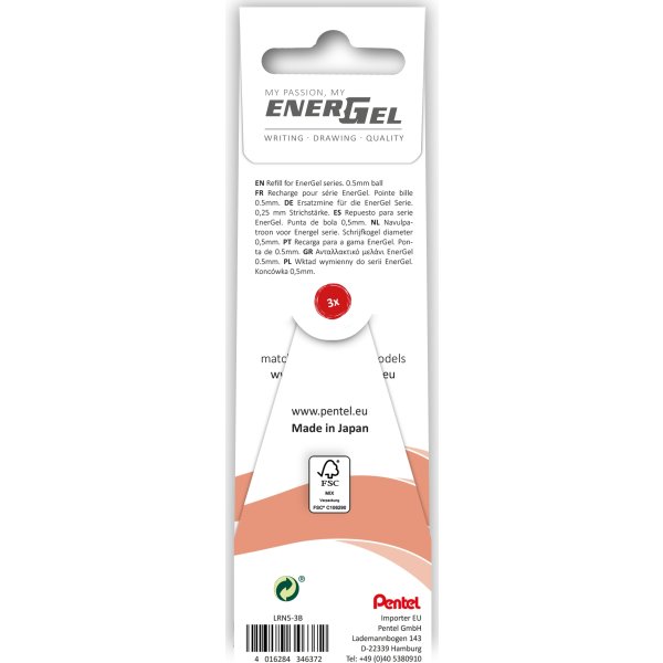 Pentel Energel Refill | 0,5 | Röd | 3 st.