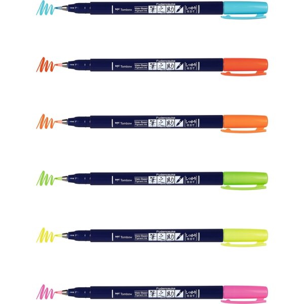 Tombow Fudenosuke penna | Hård neon | 6 st.