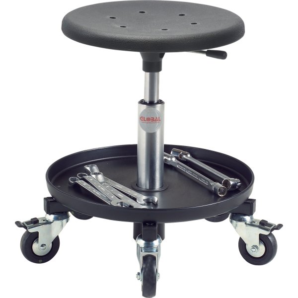 Montörsstol, Svart, PU sits, 38-51 cm,Verktygsfack