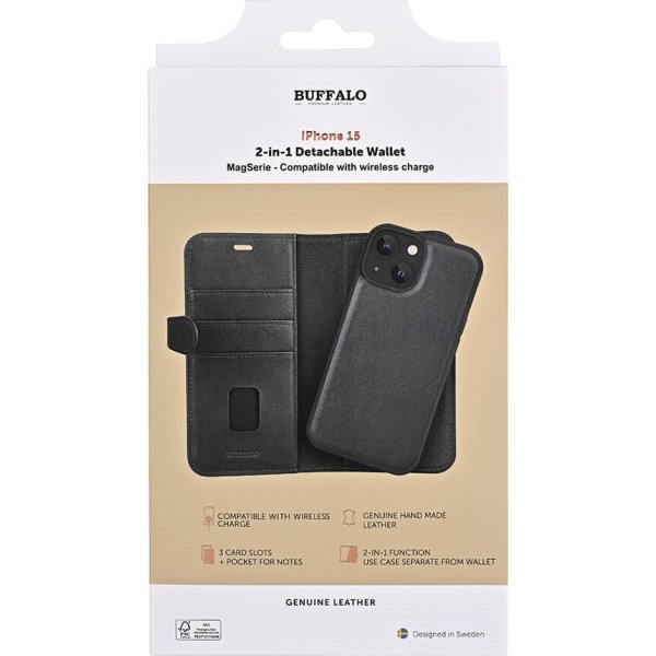 Buffalo 2-i-1-korthållare för iPhone 15 | Svart