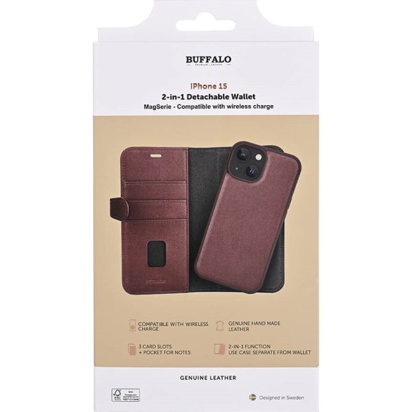 Buffalo 2-i-1-korthållare för iPhone 15 | Brun