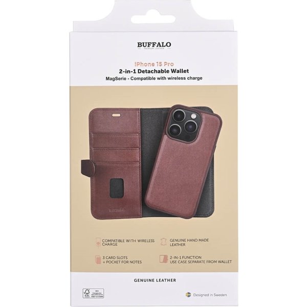 Buffalo 2-i-1-korthållare för iPhone 15 Pro | Brun