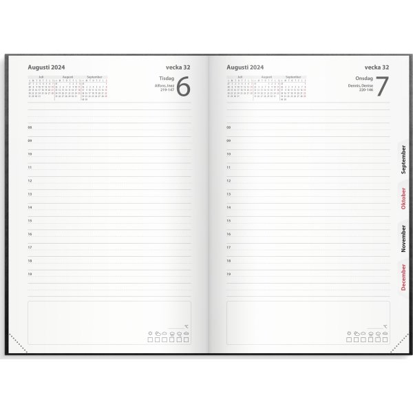 Burde 2024 Kalender Dagbok, svart konstläder