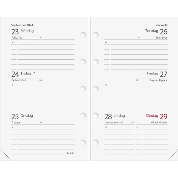 Burde 2024 Systemkalender Mini, svart konstläder