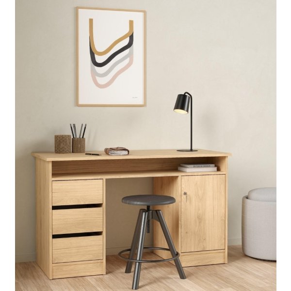 Small Officeline skrivbord, 1 skåp/3 lådor, ek