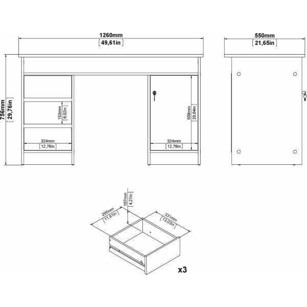 Small Officeline skrivbord, 1 skåp/3 lådor, ek