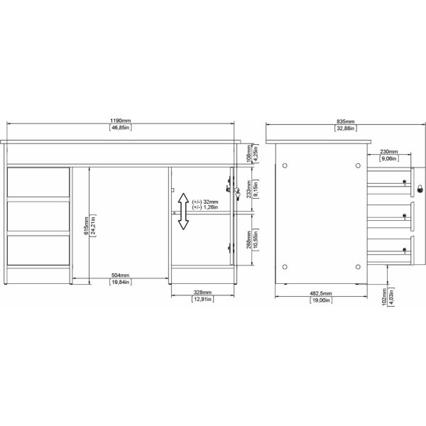 Small Officeline skrivbord, 1 skåp/3 lådor, ek