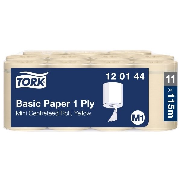 Tork M1 Basic torkpapper, 1-lager, Gul, 11 rullar