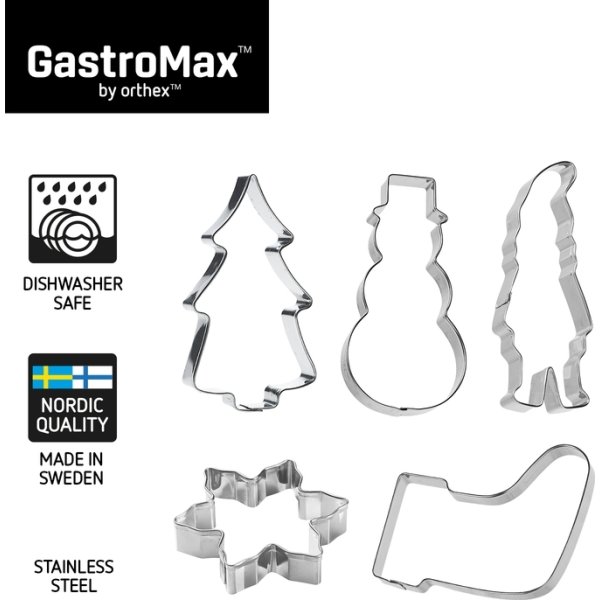 GastroMax pepparkaksformar, 5 st, rostfritt stål