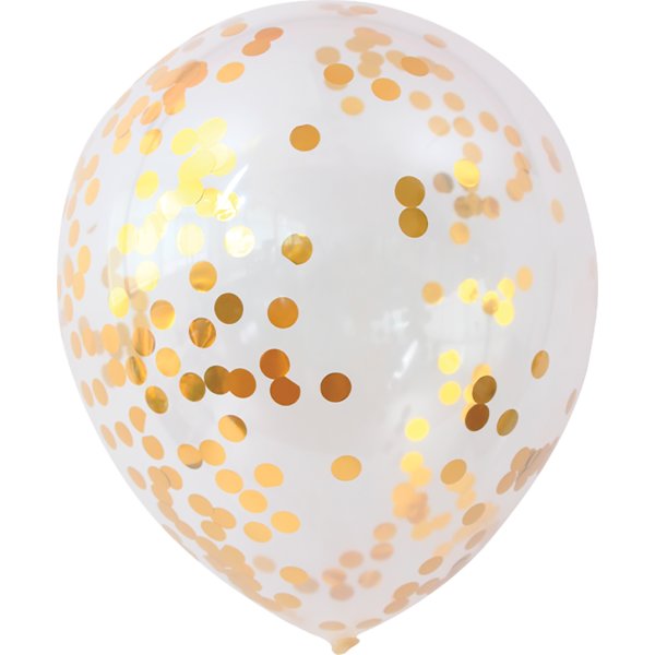 Ballong med konfetti, guld, 30 cm, 5 st.